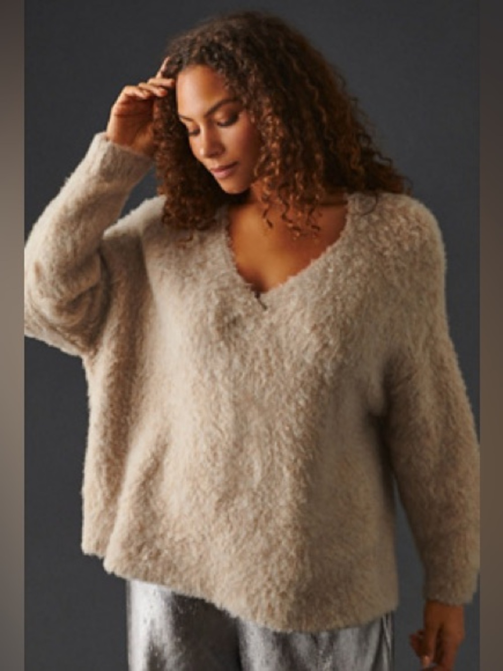 Anthropologie Wool Plush V Neck Sweater